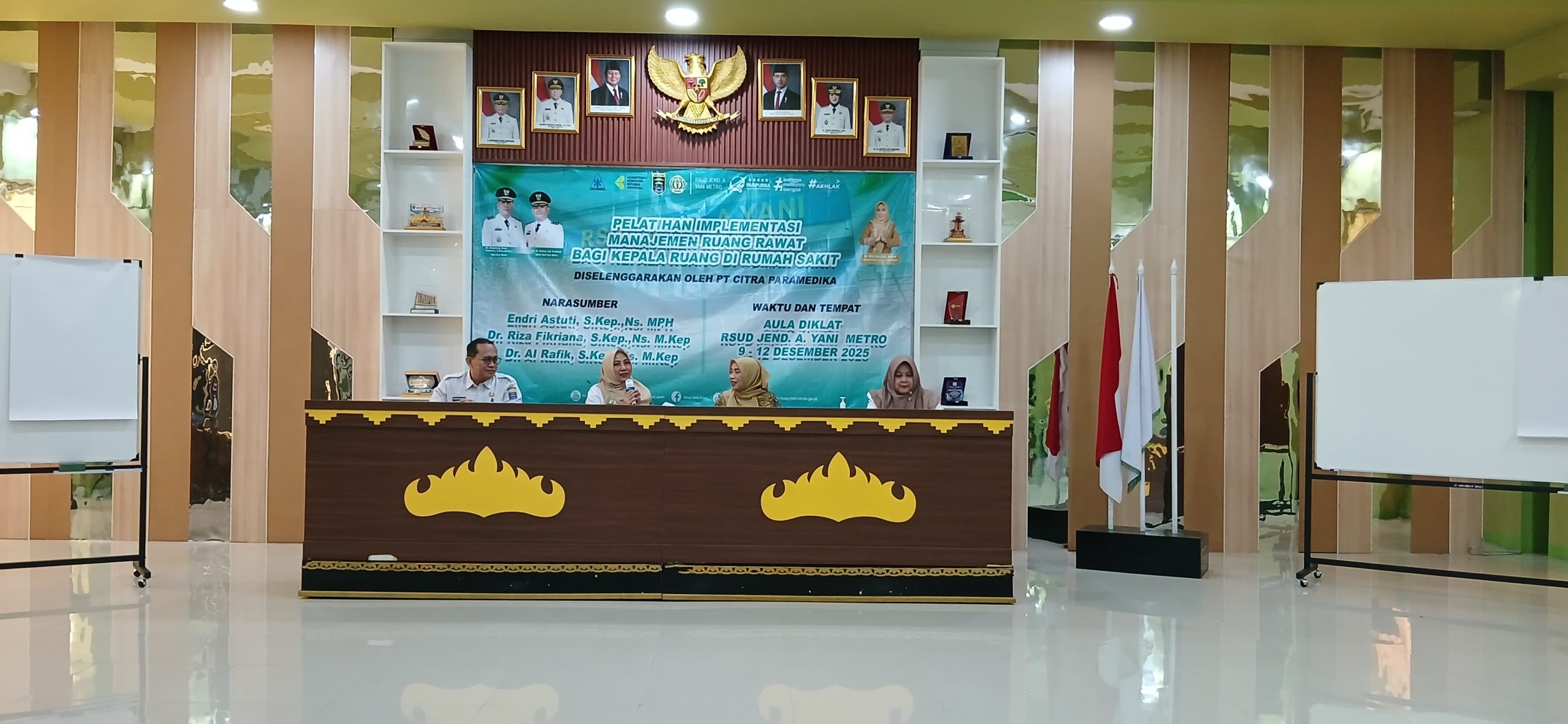 Pelatihan Implementasi Manajemen ruang rawat inap bagi kepala Ruang rumah sakit di Aula RSUD Ahmad Yani Metro/Rd